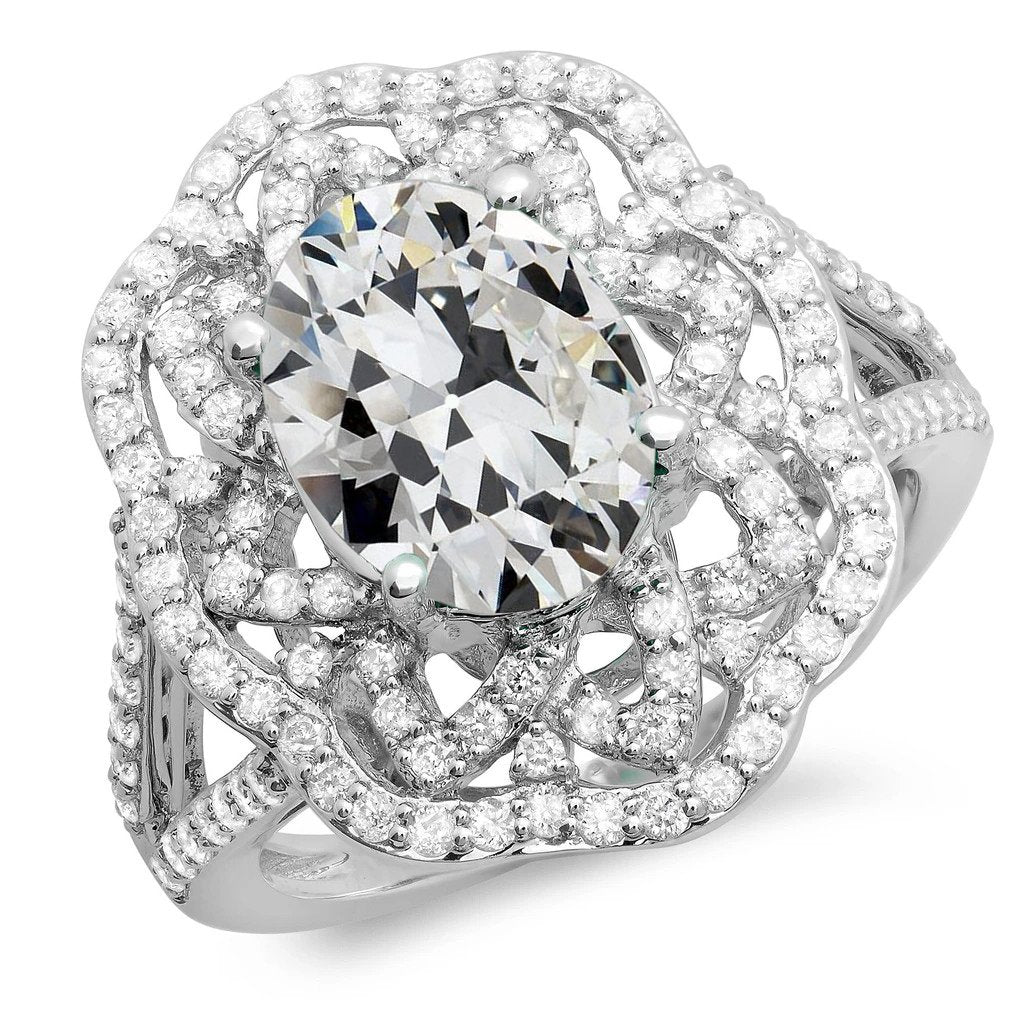 Halo Oval Old Mine Cut Naturlich Diamant Ring Flower Split Shank 12 Karat - harrychadent.ch