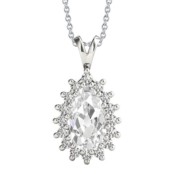 Halo Pear Alter Bergmann Echt Diamant Anhänger 3,50 Karat Sunburst Style Gold