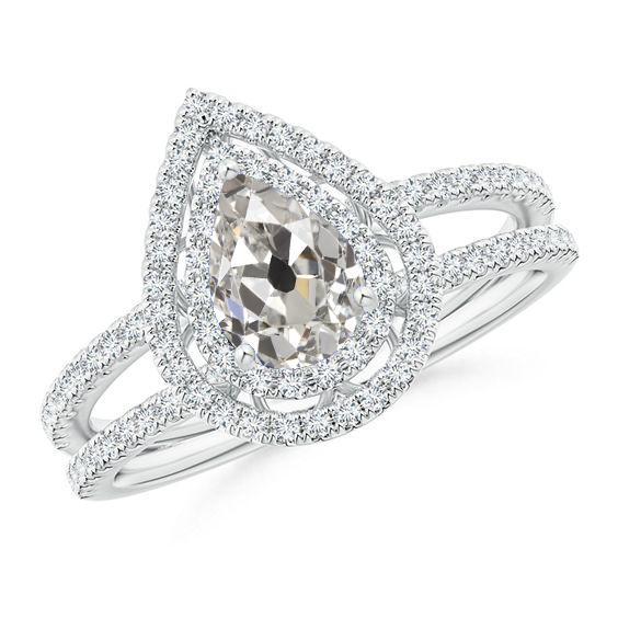 Halo Pear Echt Diamant Verlobungsring 2,50 Karat Old Cut Split Shank