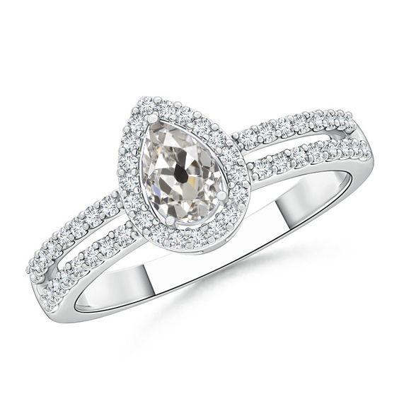 Halo Pear Old Mine Cut Natürlich Diamantring 3 Karat geteilter Schaft - harrychadent.ch