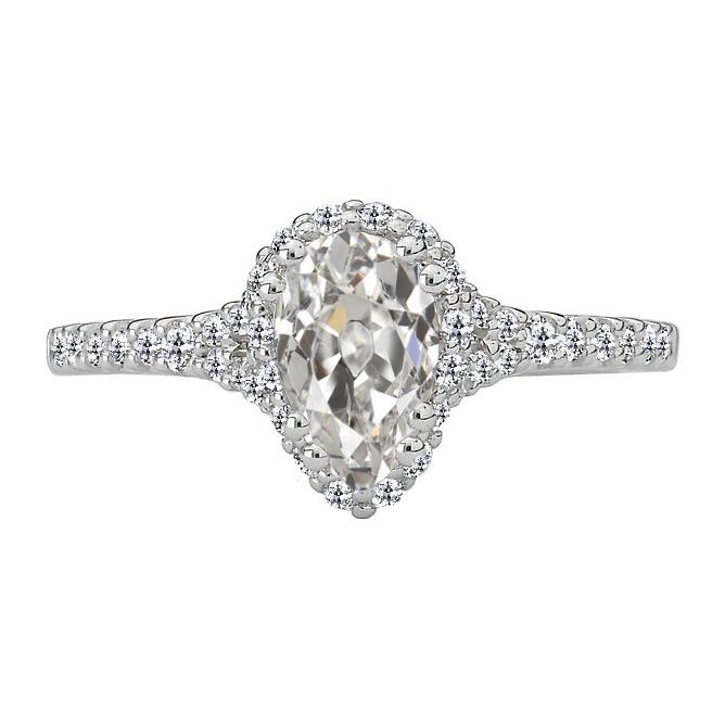 Halo Pear Old Mine Cut Natürliche Diamant Ehering Weißgold 4,50 Karat