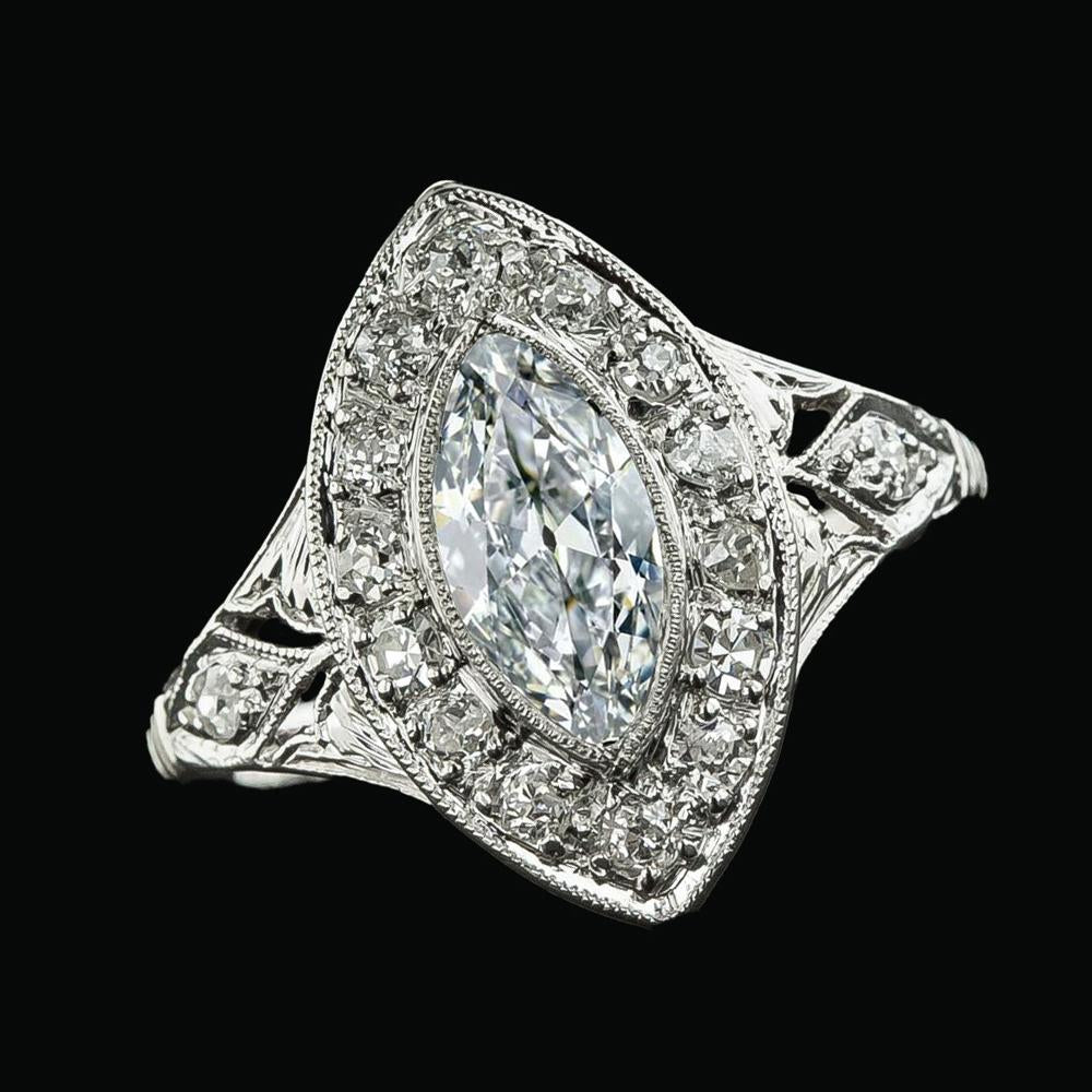 Halo Ring Marquise Old Mine Cut Natürliche Diamant Lünette Set Milgrain 6 Karat