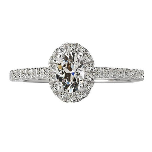 Halo Ring Rund & Oval Altschliff Echt Diamant Weißgold 6 Karat