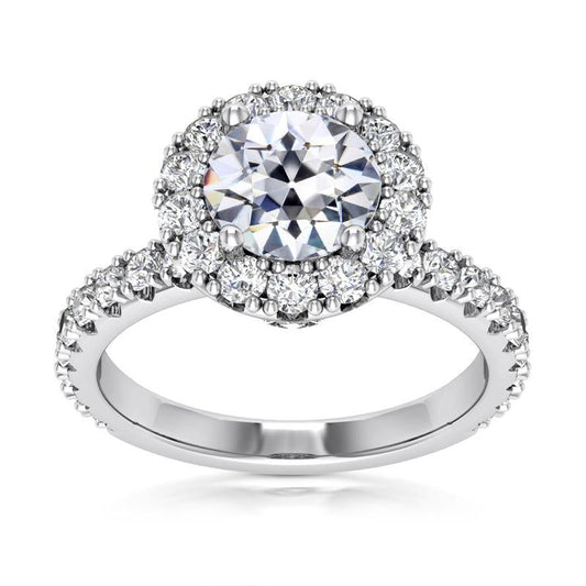 Halo Ring Runder Altschliff Naturliche Diamant Gold Fishtail Set 6,50 Karat