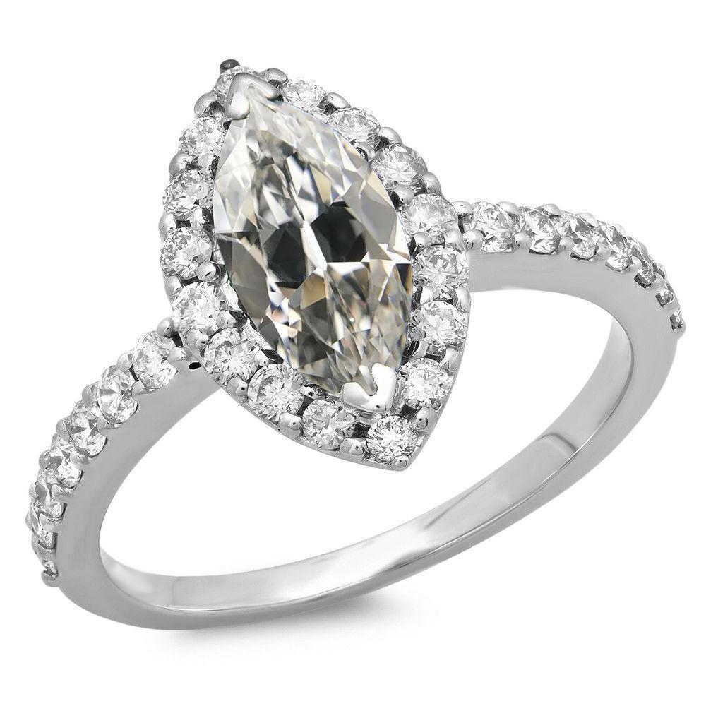 Halo Runden & Marquise Old Cut Echt Diamantring 14K Weißgold 7,50 Karat