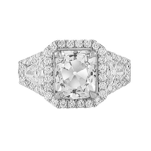 Halo Runden & Trapezoid Ringkissen Alter Bergmann Natürliche Diamants 4,50 Karat