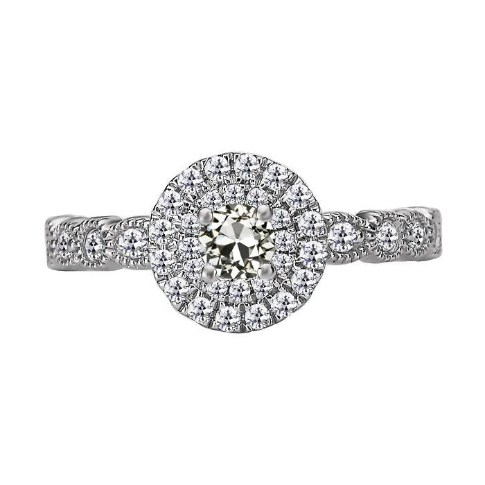 Halo Runder Alter Minenschliff Echt Diamantring Milgrain 4 Karat