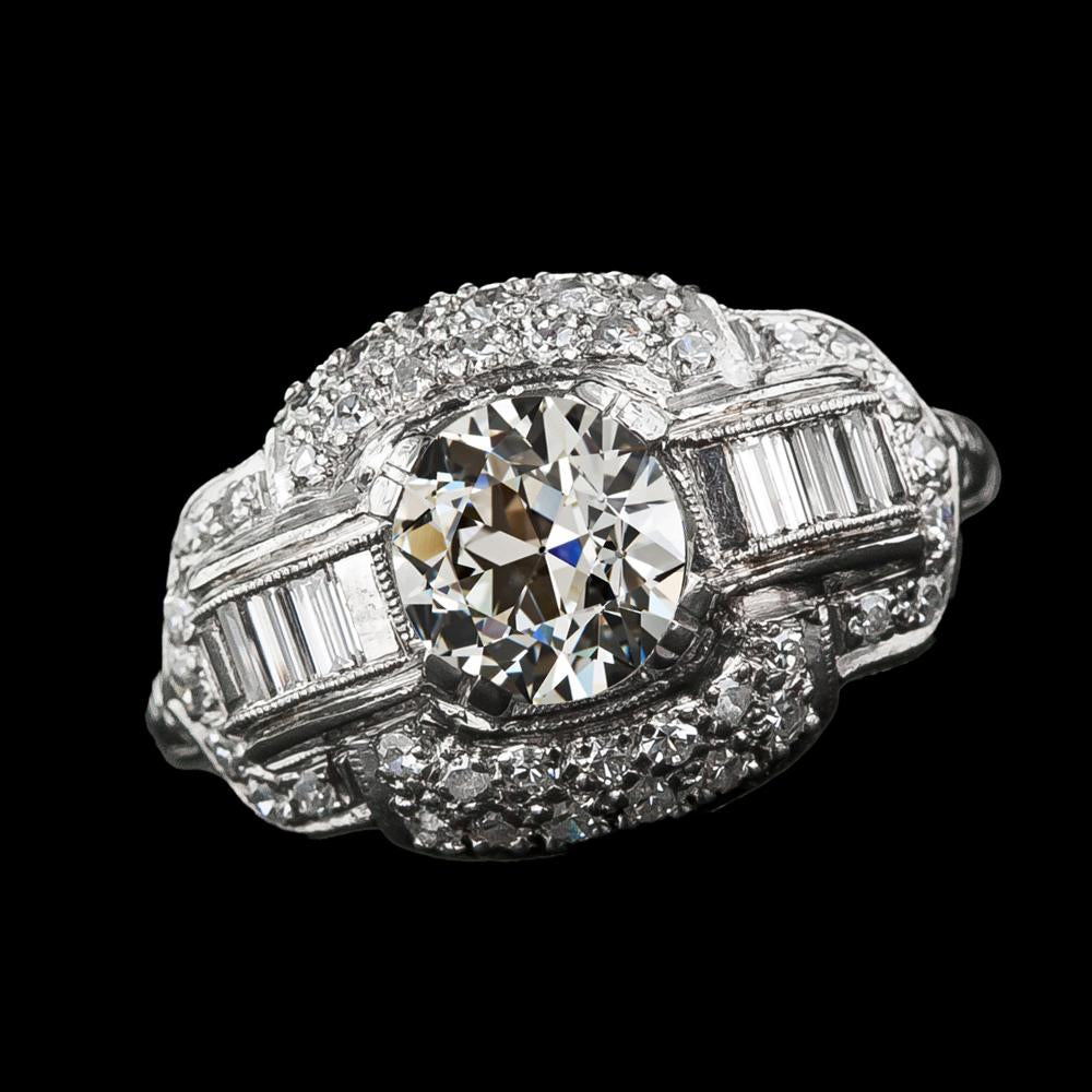 Halo Runder Natürliche Diamant Baguette Ring Alteuropäischer Antik 4.50 Karat