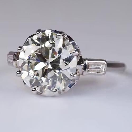 Hochzeitsring Mit Drei Steinen Im Altschliff Rund & Baguette Echt Diamanten 3,25 Karat
