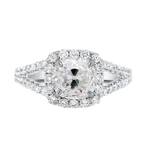 Kissen Altschliff Echt Diamant Halo Ring Split Shank 2.75 Karat