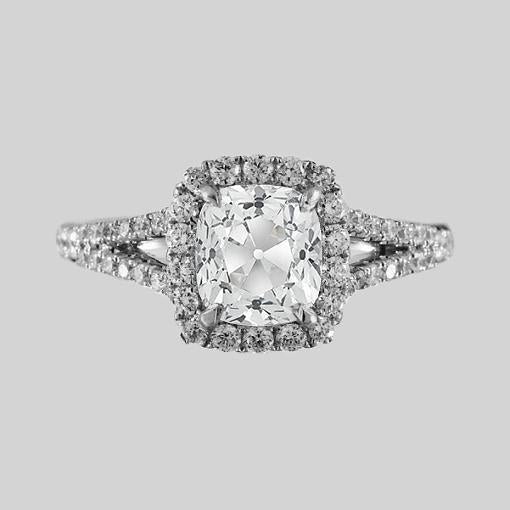 Kissen Halo Ring Old Cut Runden Echt Diamants 3,75 Karat Split Shank