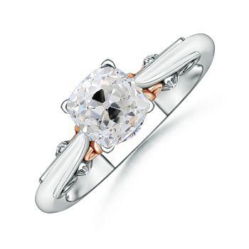 Kissen Natürliche Diamant Alter Bergmann Ring Solitaire 1,50 Karat Filigran Zweifarbig
