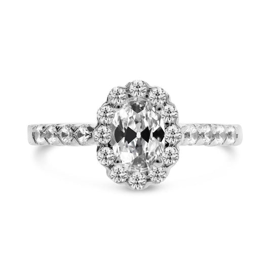 Lady's Halo Ring Rund & Oval Alter Bergmann Echt Diamant 5 Karat 14K Gold - harrychadent.ch