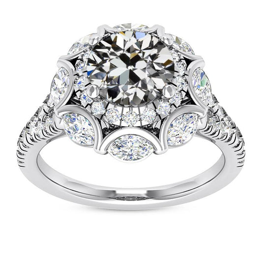 Marquise & Runder Altschliff Echt Diamant Halo Verlobungsring 11 Karat
