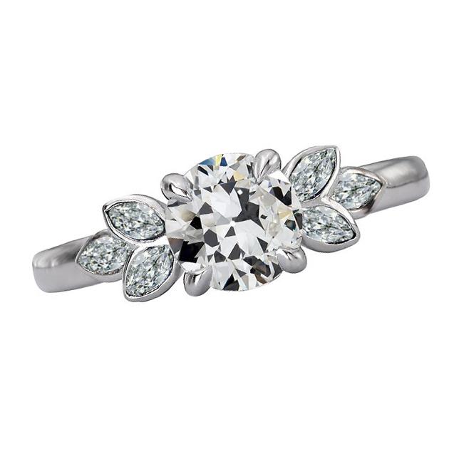Marquise & Runder Altschliff Natürliche Diamantring Blattstil Gold 5,50 Karat