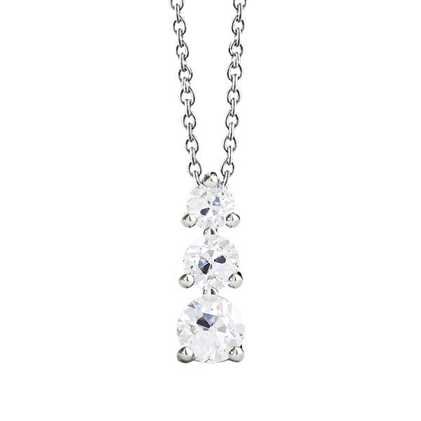 Natürlich Diamant-Drei-Steine-Anhänger mit Kettenzinken-Set Old Cut 2 Karat - harrychadent.ch