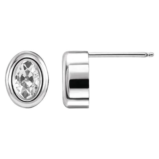 Ovaler Alter Bergmann Echt Diamant Ohrstecker Lünette Set 4 Karat Solitaire