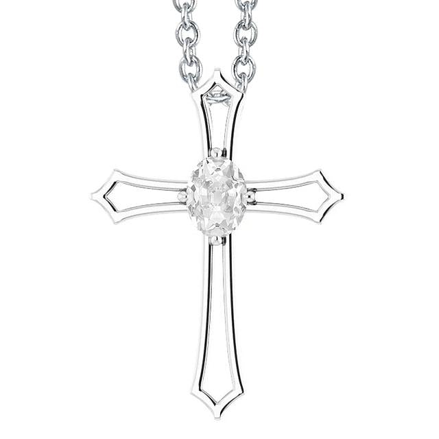 Ovaler Alter Bergmann Gold Cross Echt Diamant Anhänger 1,50 Karat Mit Kette