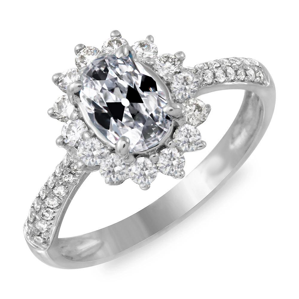 Ovaler Altschliff Halo Echt Diamant Ehering Blumenstil 9 Karat Gold