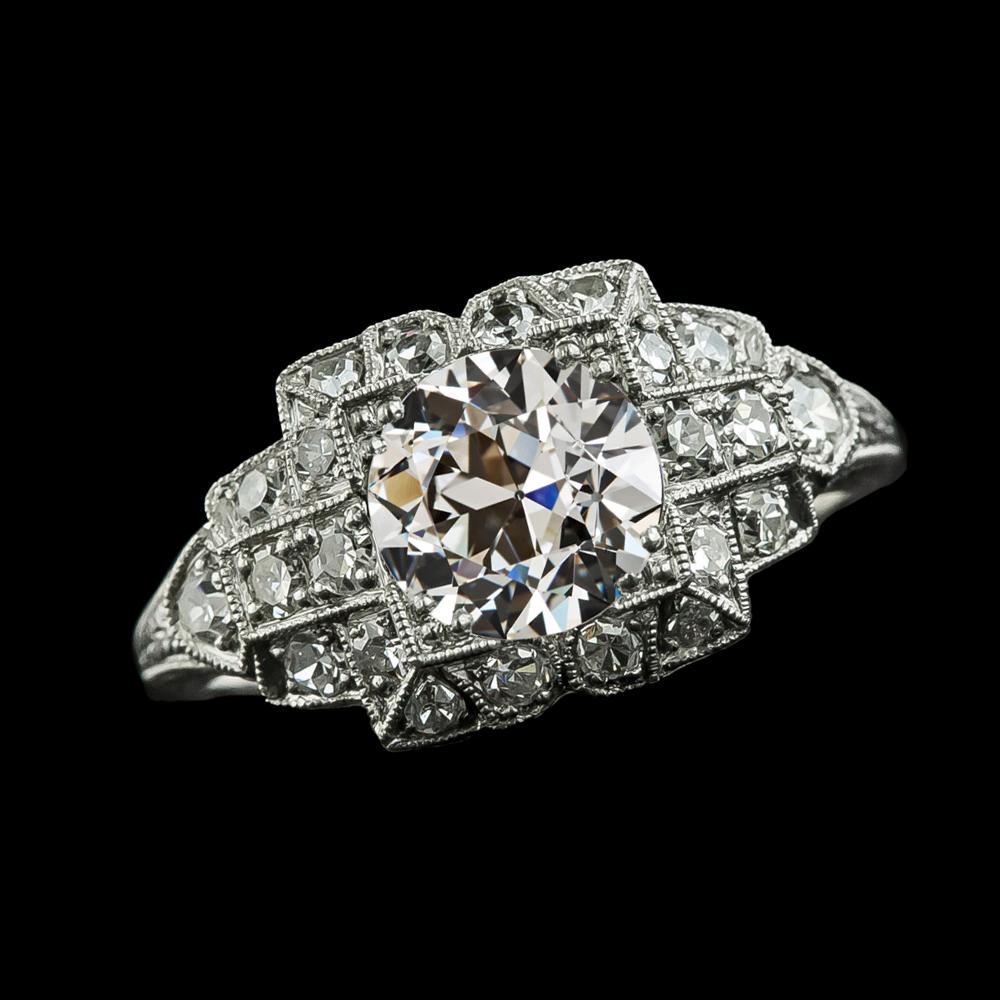 Runder Alter Bergmann Echt Diamant Halo Ring 4 Karat 14K Gold Damenschmuck