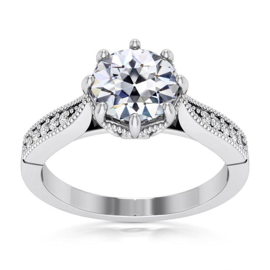 Runder Alter Bergmann Naturliche Diamantring 8 Zinken Set 14K Gold 4,75 Karat