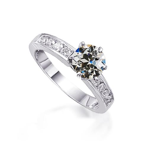 Runder Alter Minenschliff-Naturliche Diamantring 6 Zinken-Kanal-Set 2 Karat