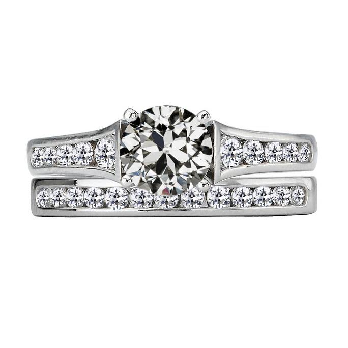 Runder Alter Minenschliff Echt Diamant Ehering Set 6 Karat Weißgold