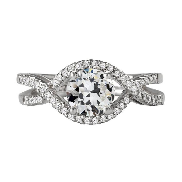 Runder Alter Minenschliff Echt Diamant Halo Ehering Split Shank 4 Karat