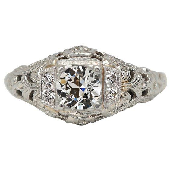 Runder Alter Minenschliff Echt Diamant Milgrain Ring Im Antiken Stil 2,25 Karat