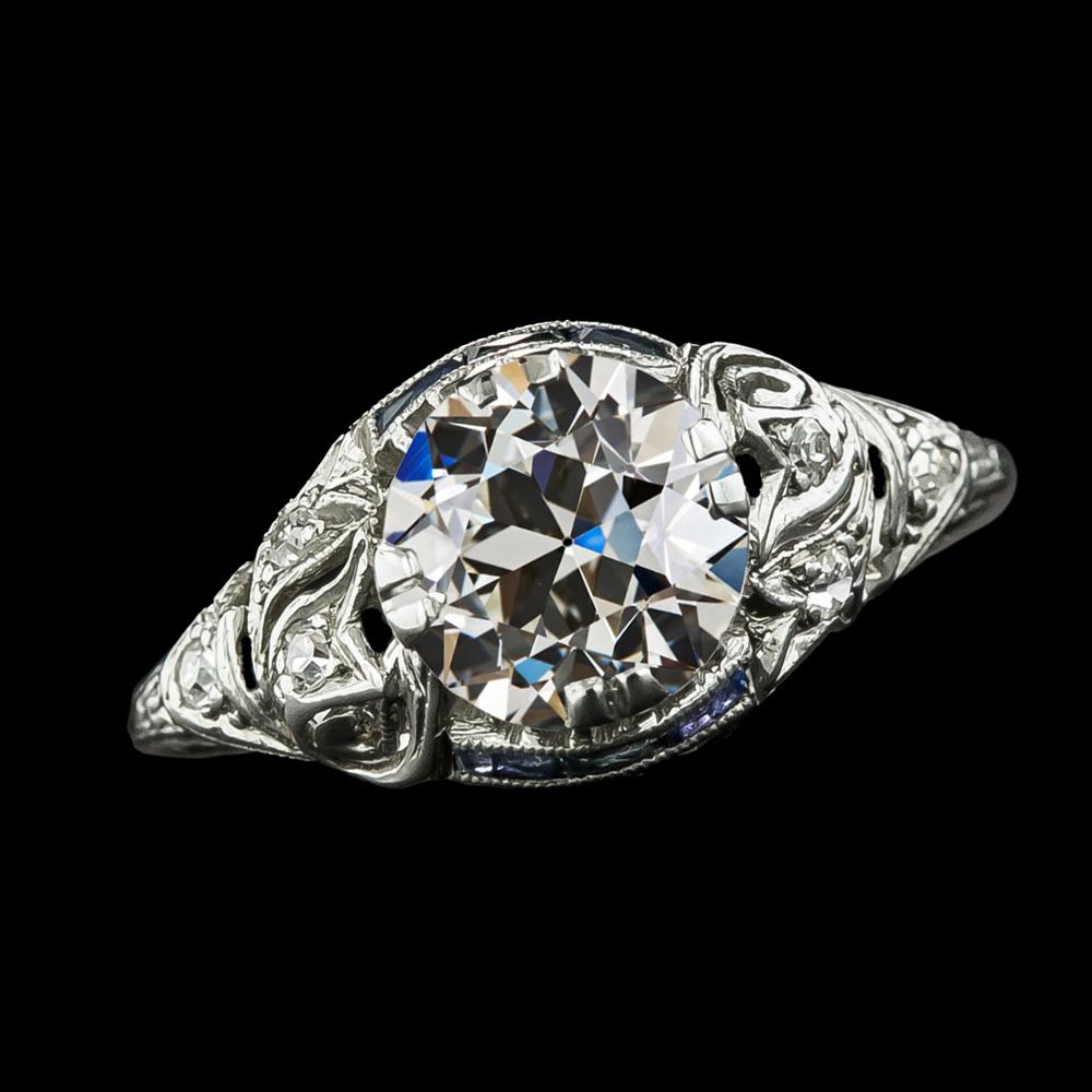 Runder Alter Minenschliff Echt Diamantring Gold 14K Schmuck 4 Karat