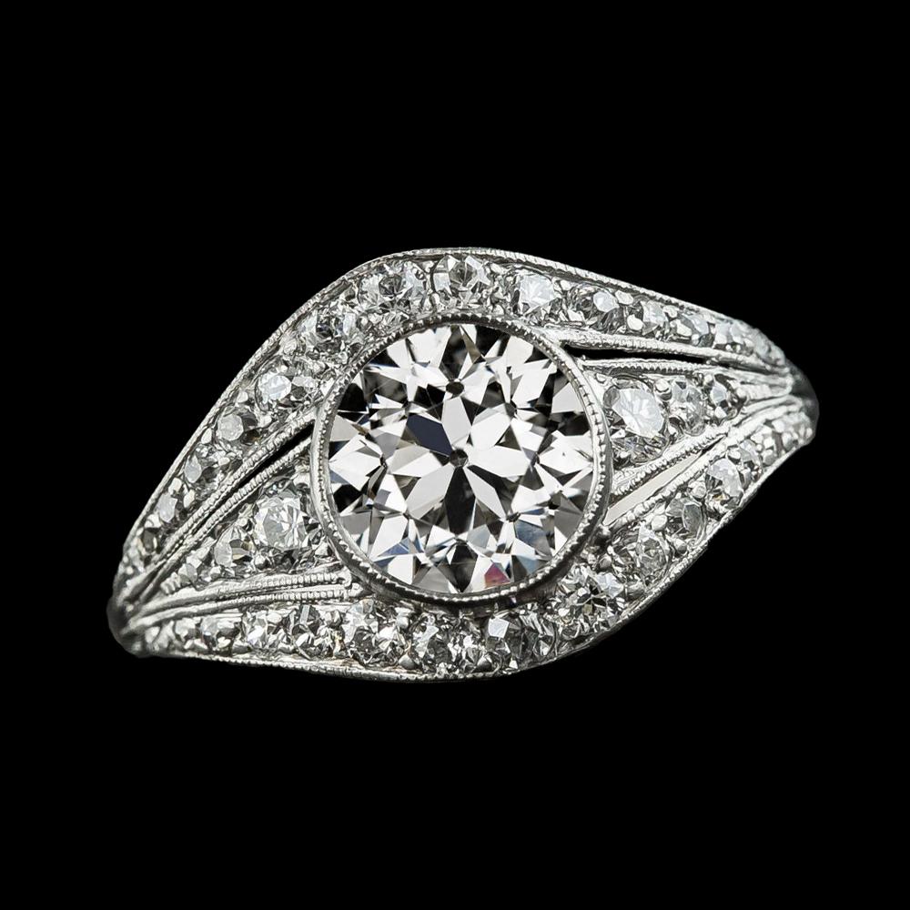 Runder Alter Minenschliff Echt Diamantring Lünette Set 4,50 Karat 14K Gold