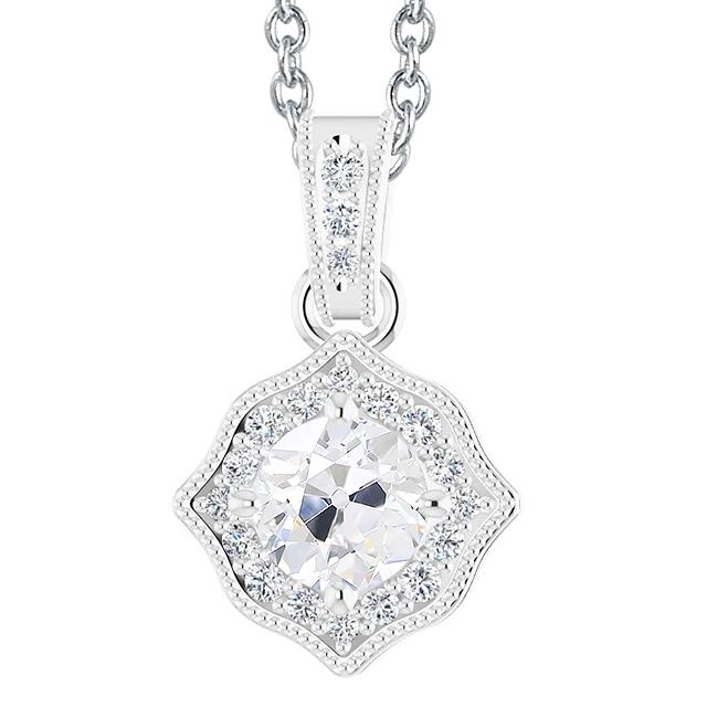 Runder Alter Minenschliff Halo Echt Diamant Anhänger 3 Karat Damenschmuck