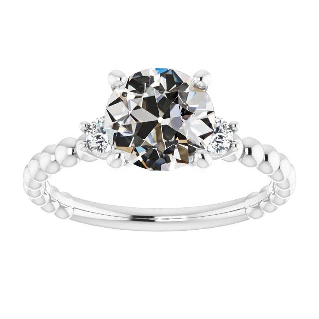 Runder Alter Minenschliff Naturliche Diamant 3 Stein Ring Perlenstil 3,50 Karat