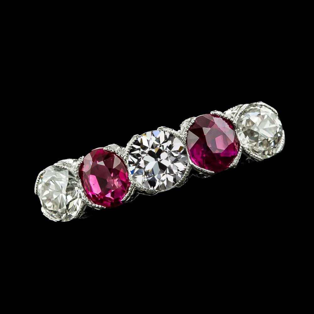 Runder Alter Miner Echt Diamant-Hochzeitsring & Rosa Saphir 4,75 Karat
