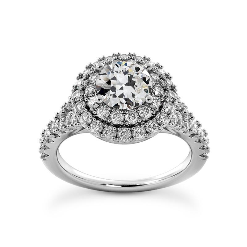 Runder Altschliff Echt Diamant Doppel Halo Ring 14K Weißgold 5,50 Karat