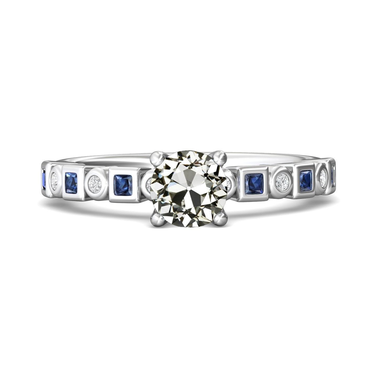 Runder Altschliff Naturlich Diamant & Prinzessin Blauer Saphir Ring 4,50 Karat - harrychadent.ch
