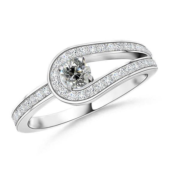 Runder Altschliff Natürlich Diamantring für Damen 2 Karat Weißgold mit geteilter Schaft - harrychadent.ch