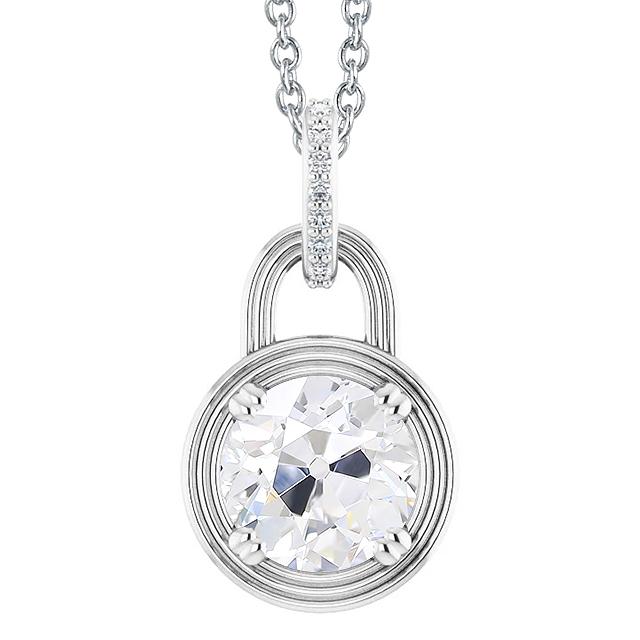 Runder Altschliff Natürliche Diamant Anhänger Lock Style 3,50 Karat Weißgold 14K