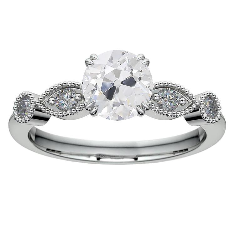 Runder Echt Diamant Alter Minenschliff Ehering 3 Karat Doppelstift Milgrain - harrychadent.ch