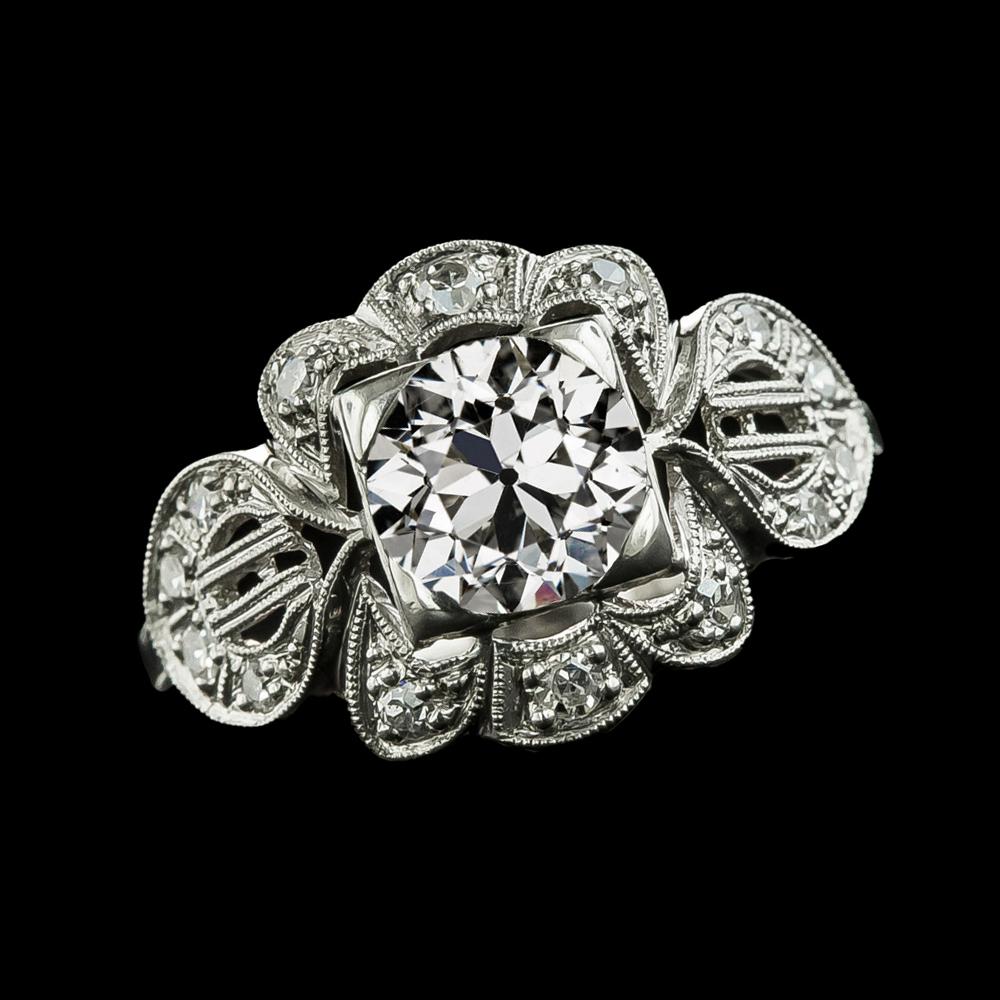 Runder Echt Diamant Im Antiken Stil Im Alten Minenschliff Ring Milgrain 3 Karat