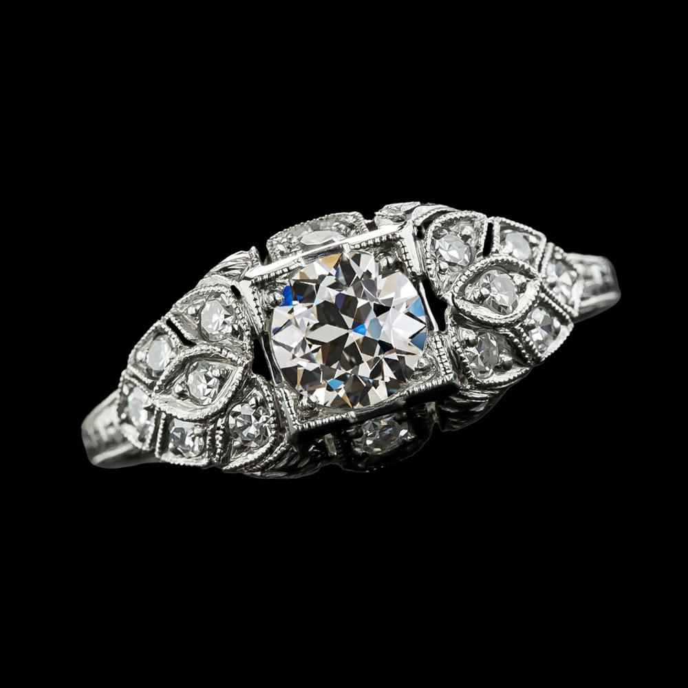 Runder Echt Diamantring Im Antiken Stil Alter Europäischer Schmuck 3,25 Karat