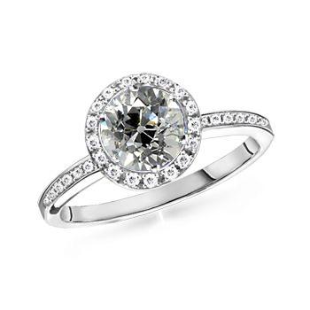 Runder Halo Natürlich Diamant Old Mine Cut Ring 2 Karat akzentuierter Goldschmuck - harrychadent.ch