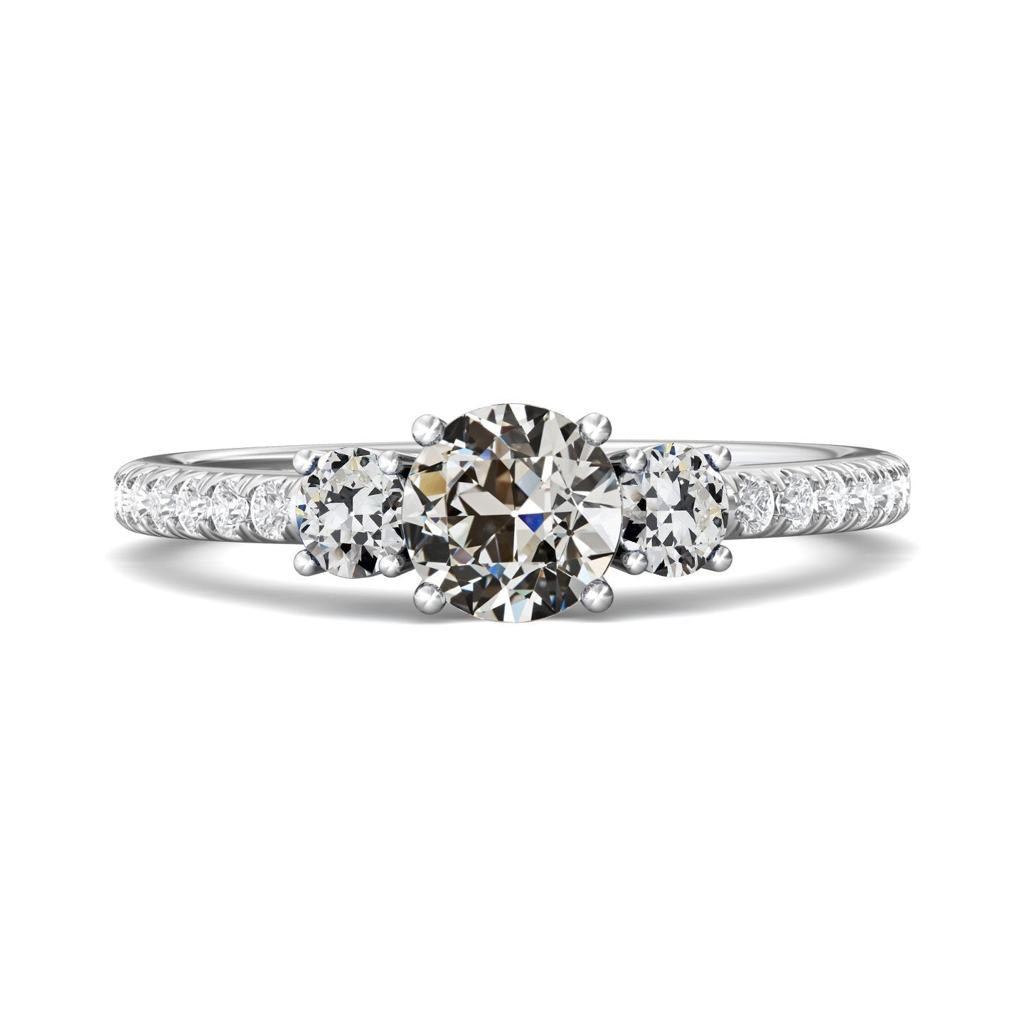 Runder Old Mine Echt Diamantring 3 Steinart Schmuck 14K Gold 4 Karat - harrychadent.ch