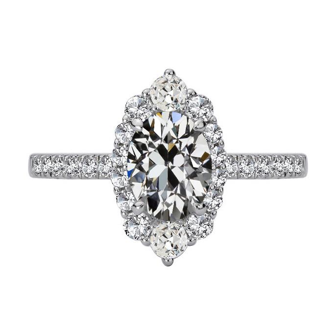 Runder & Ovaler Alter Bergmann Echt Diamant Halo Verlobungsring 7,50 Karat