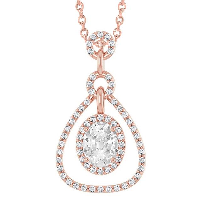 Runder & Ovaler Altschliff-Halo-Natürliche Diamant-Anhänger Roségold 4 Karat