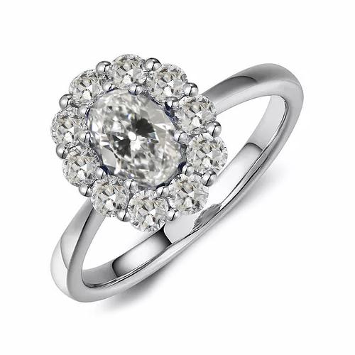 Runder & Ovaler Altschliff Echt Diamant-Halo-Ring Konischer Schaft 4 Karat - harrychadent.ch