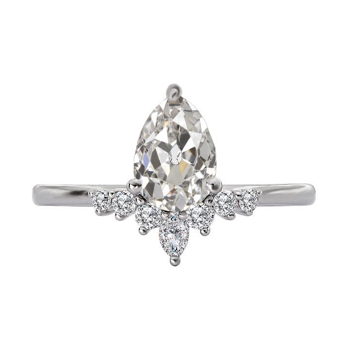 Runder & Birnen Echt Diamantring Im Altschliff, Goldener Kronenstil, 3,50 Karat - harrychadent.ch