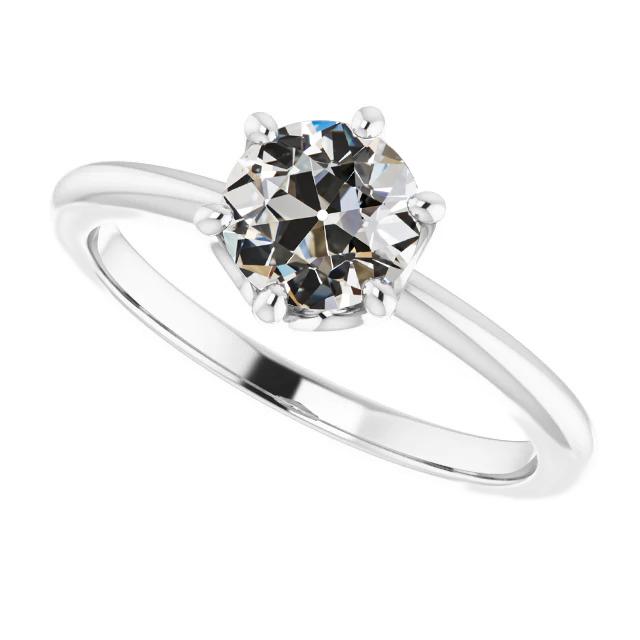 Solitär Runder Naturliche Diamantring Im Alten Minenschliff, 6 Zinken, Set 2 Karat