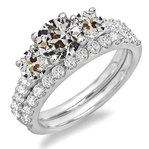 Verlobungsring-Set Runder Alter Minenschliff Echt Diamantschmuck 6 Karat