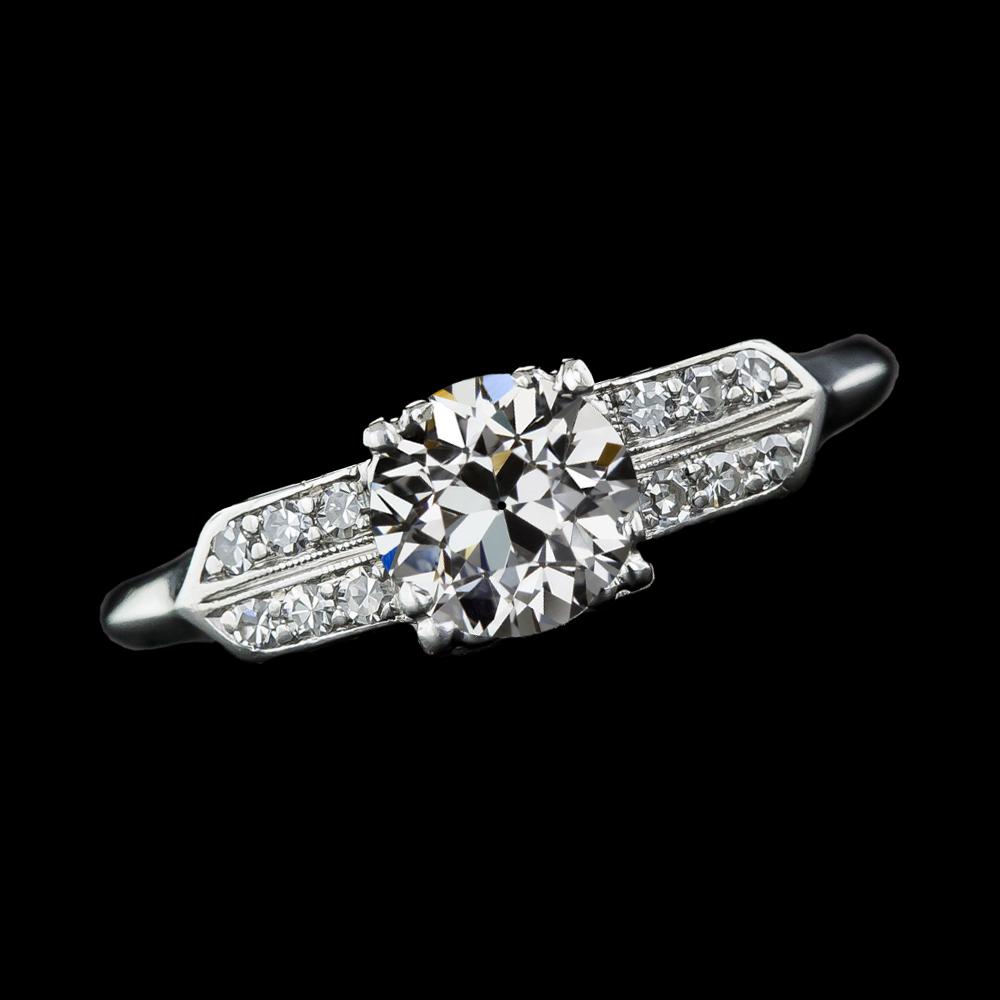 Verlobungsring Old Cut Runden Natürliche Diamants 14K Weißgold 3 Karat